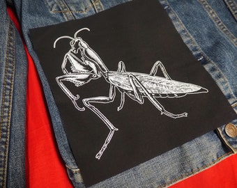 Patch de Louva-a-Deus: Patch de algodão estampado para costurar em jaquetas e calças jeans | Patches góticos, punks, ocultos e de terror da ToothXNail