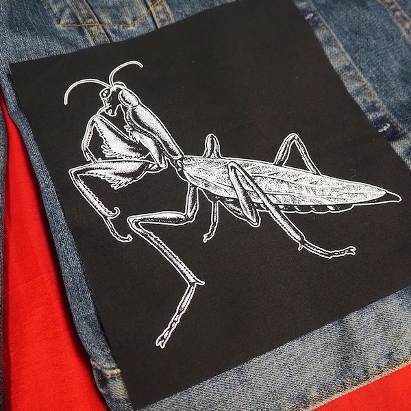 Patch de Louva-a-Deus: Patch de algodão estampado para costurar em jaquetas e calças jeans | Patches góticos, punks, ocultos e de terror da ToothXNail
