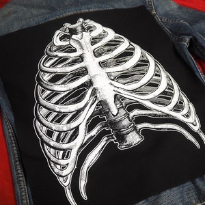Rib Cage Back Patch - bones patch, skeleton backpatch, large patch, anatomical patches for jackets, horror, goth, punk, anatomy patch, chest