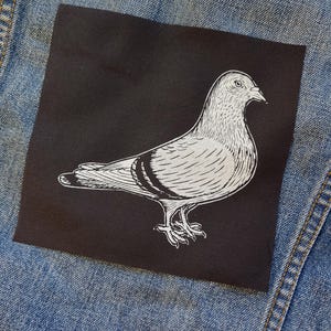 Pigeon patch: Screen printed bird patch | Cotton sew on patch for jacket, jeans | Goth Punk Occult Horror patches by ToothXNail