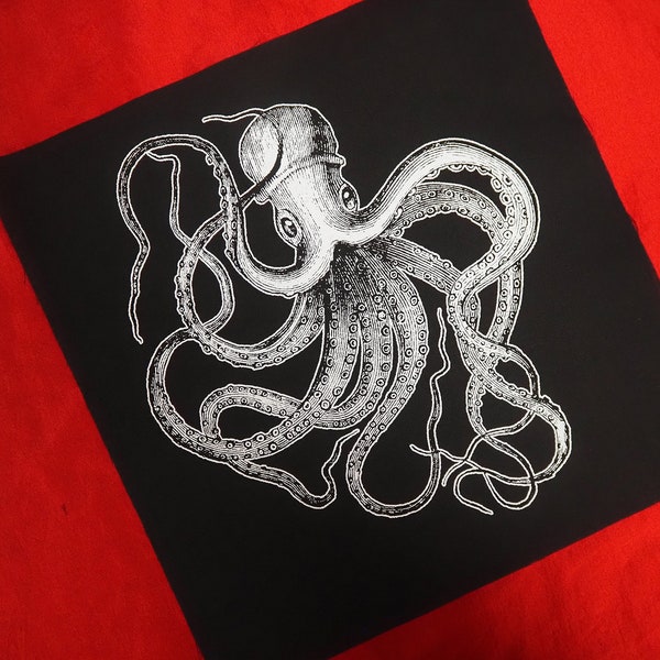Octopus Patch - cthulhu patch, kraken, punk patch, sea punk, goth patches for jacket, lovecraft patch, screen print patch, squid, tentacles