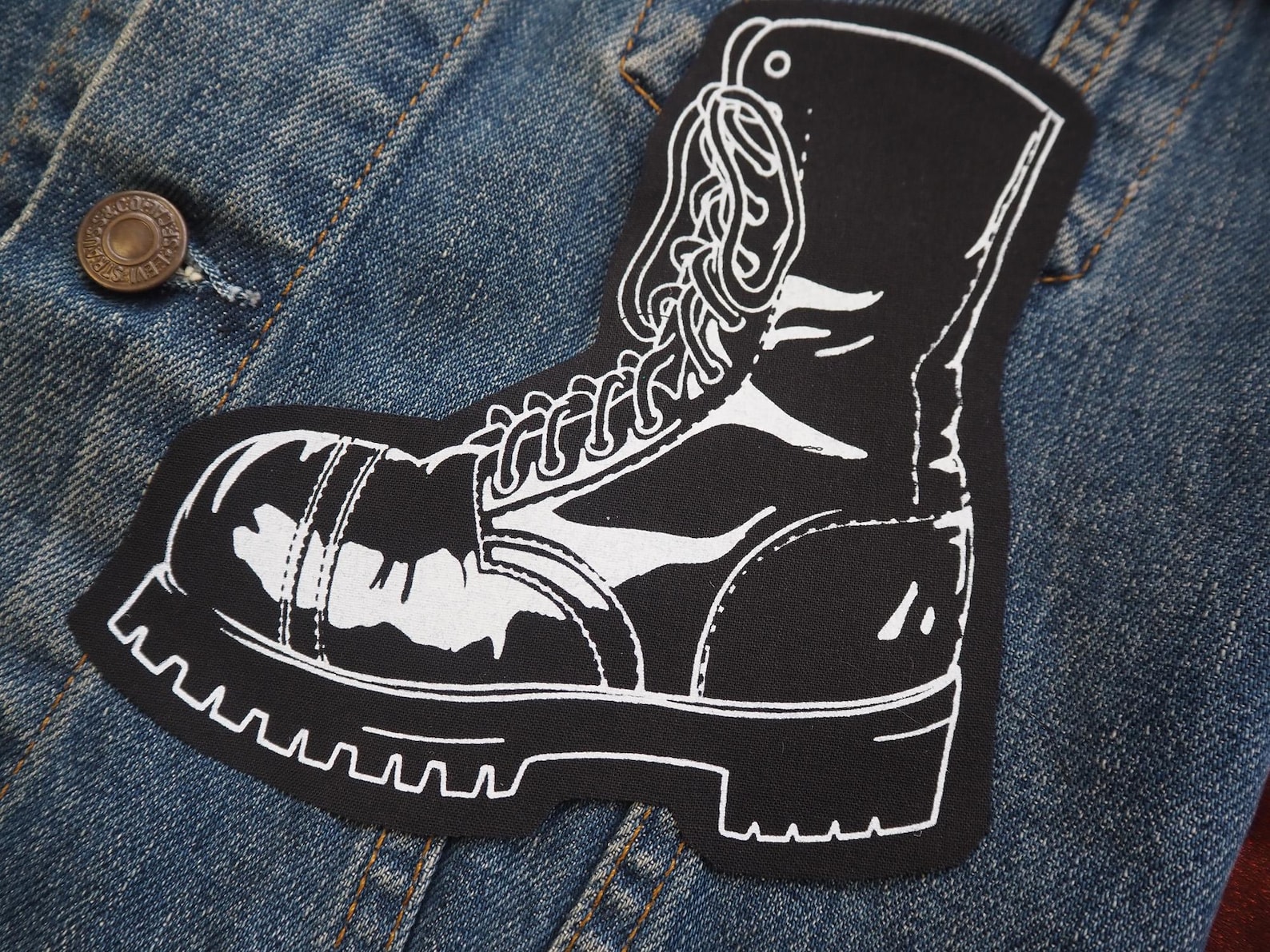 Boot Patch: Screen Printed Cotton Sew on Patch for Jacket, Jeans | Goth ...