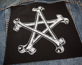 SALE Bone Pentagram patch: Screen printed cotton sew on patch for jacket, jeans | Goth Witch Occult Horror patches by ToothXNail