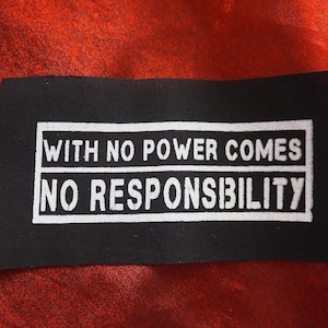 Sans électricité, aucune responsabilité : écussons politiques, veste punk, écussons pour sacs à dos, anarchiste, Nicolas Cage Spider Noir