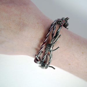 Barbed wire leather bracelet: available in black, silver, copper or bloody | Handmade Goth Witch Occult Horror jewellery by ToothXNail