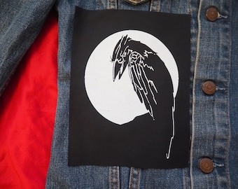 Crow patch: Screen printed cotton sew on patch for jacket, jeans | Goth Witch Occult Horror patches by ToothXNail