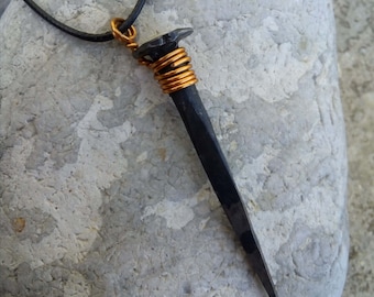 Iron Nail Necklace - coffin nail necklace, occult jewelry, hand forged, magick, goth, Witch, pagan, good luck, voodoo necklace,
