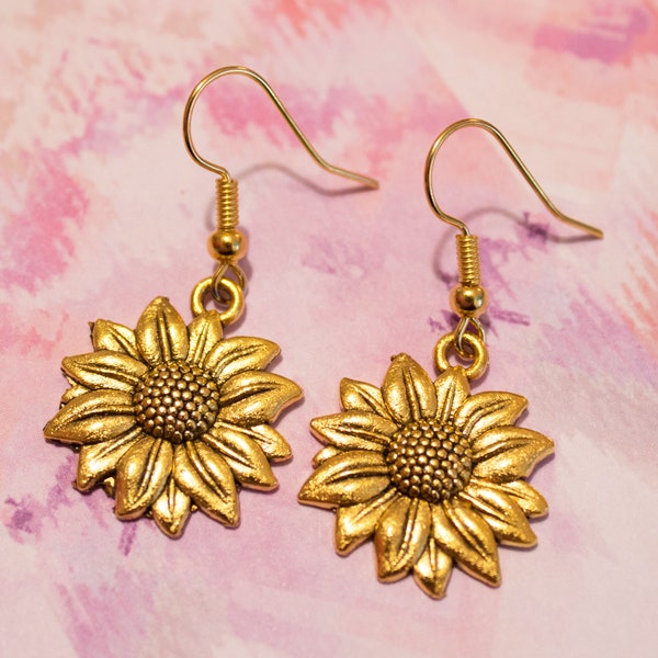 Sunflower Earrings - Gold Flower Earrings - Nature Earrings - Fairy Tale Earrings - Nature Earrings - Summer Earrings