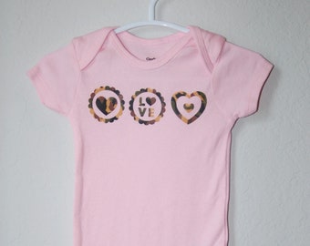 Love triple heart in Camouflage print Valentines Onesie