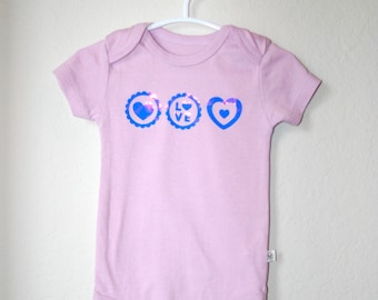 Love triple heart in holographic print Valentines Onesie