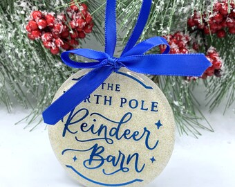 Christmas Ornament-North Pole Reindeer Barn (1 blue ornament)