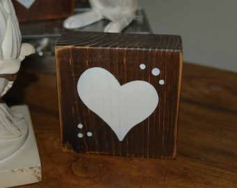 Rustic Heart Block, 4.5"x4.5", Stained and Painted