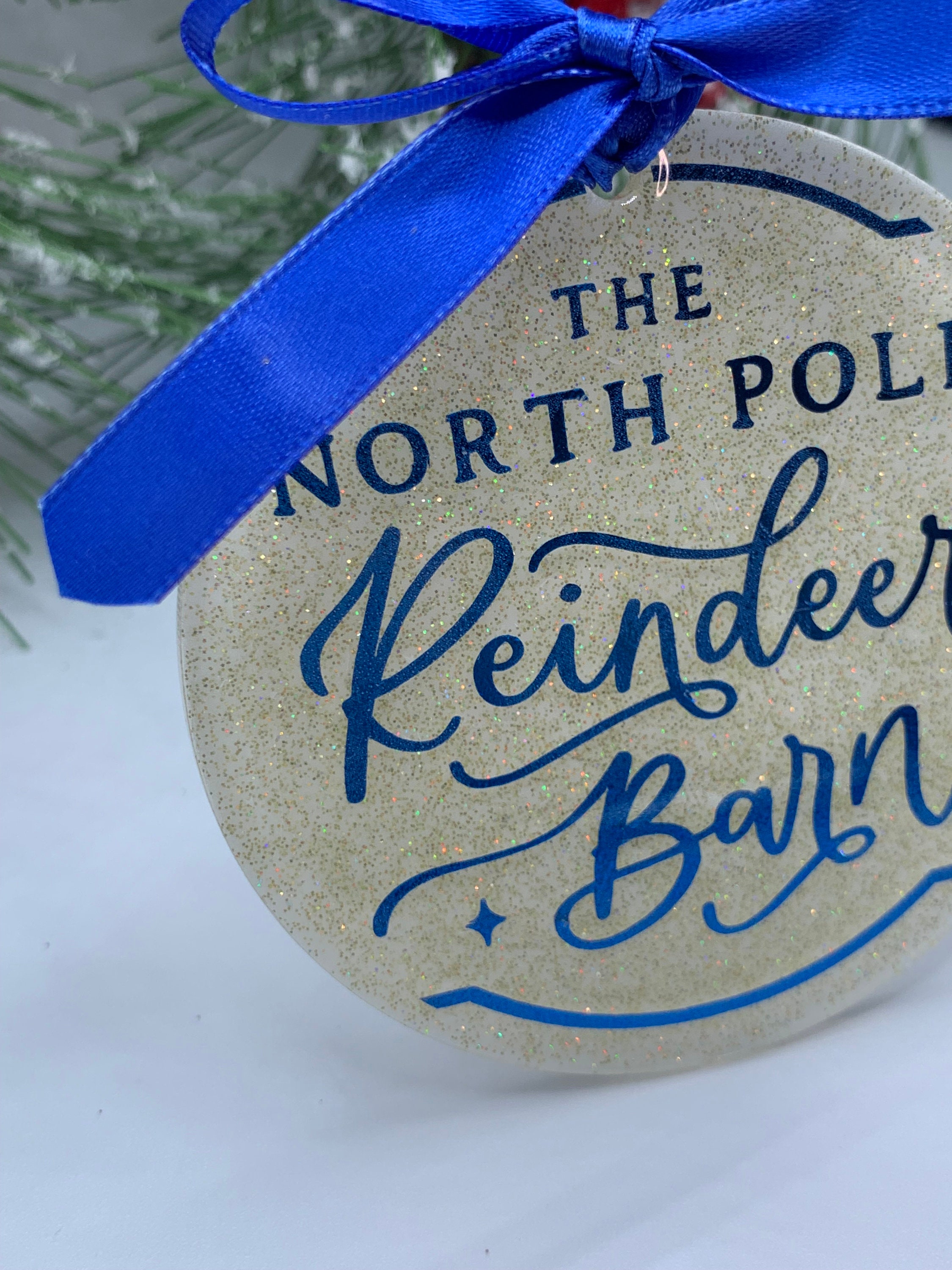 Christmas Ornament-north Pole Reindeer Barn 1 Blue Ornament - Etsy