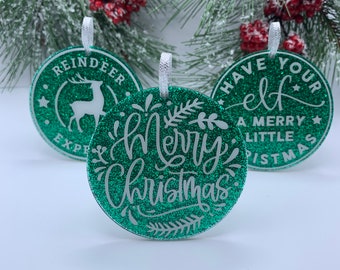 Handmade Trio of Christmas Ornaments, Merry Christmas 2022, Have your Elf..., Reindeer Mail