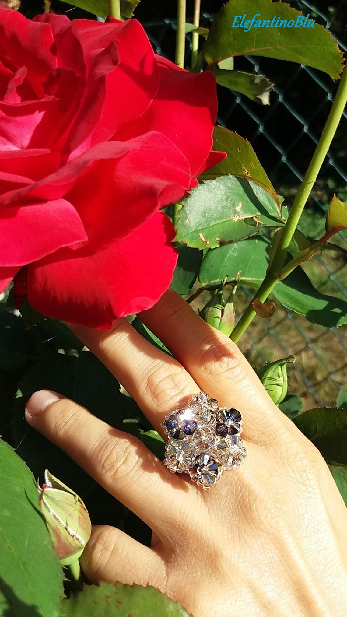 Swarovski Crystal Ring Purple Blue Swarovski Ring Jewelry Etsy