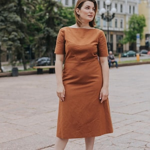Brown linen plus size dress, personalized dress as a gift, wedding beige dress, bridesmaid dress, casual dress, boutique dresses, full dress