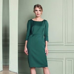 Green sheath Wool dress, Valentine&#39;s Day dress, Kate Middleton dress, business casual dress, cocktail dress, basic pencil elegant dress