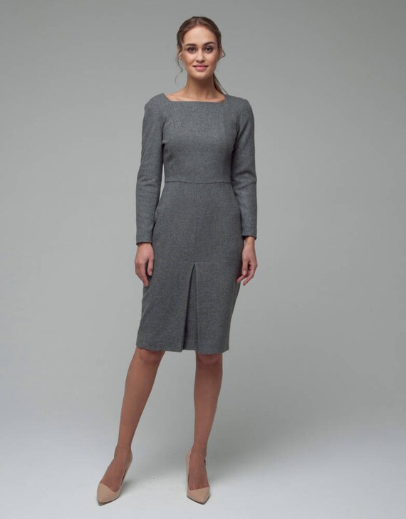 Wool dress gray dress office dress business dress warm Etsy