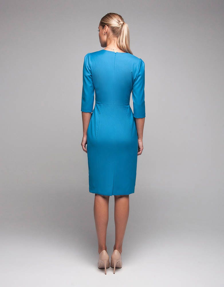Wool Dress Blue Dress Office Dress Midi Prom Dress V-neck - Etsy