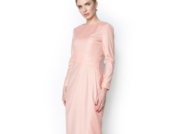 Pink wool festive dress, office sheath dress, Kate Middleton dress, elegant dress, pink wedding dress, cocktail dress, cocktail midi dress