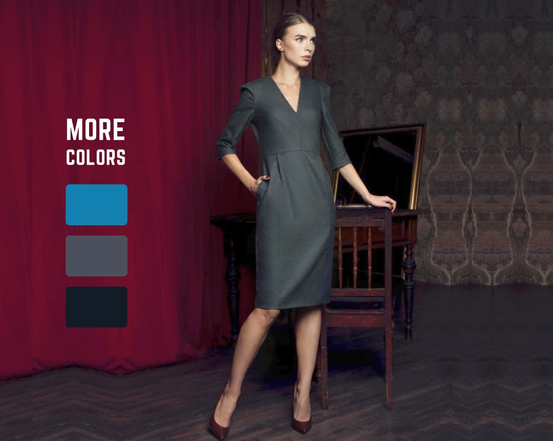 Wool Dress Office Dress Gray Dress Formal Dress Business Etsy