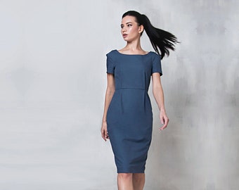 Gray linen sheath dress, summer discreet dress, Kate Middleton dress, fitted midi dress, midi dress formal, elegant cocktail dress