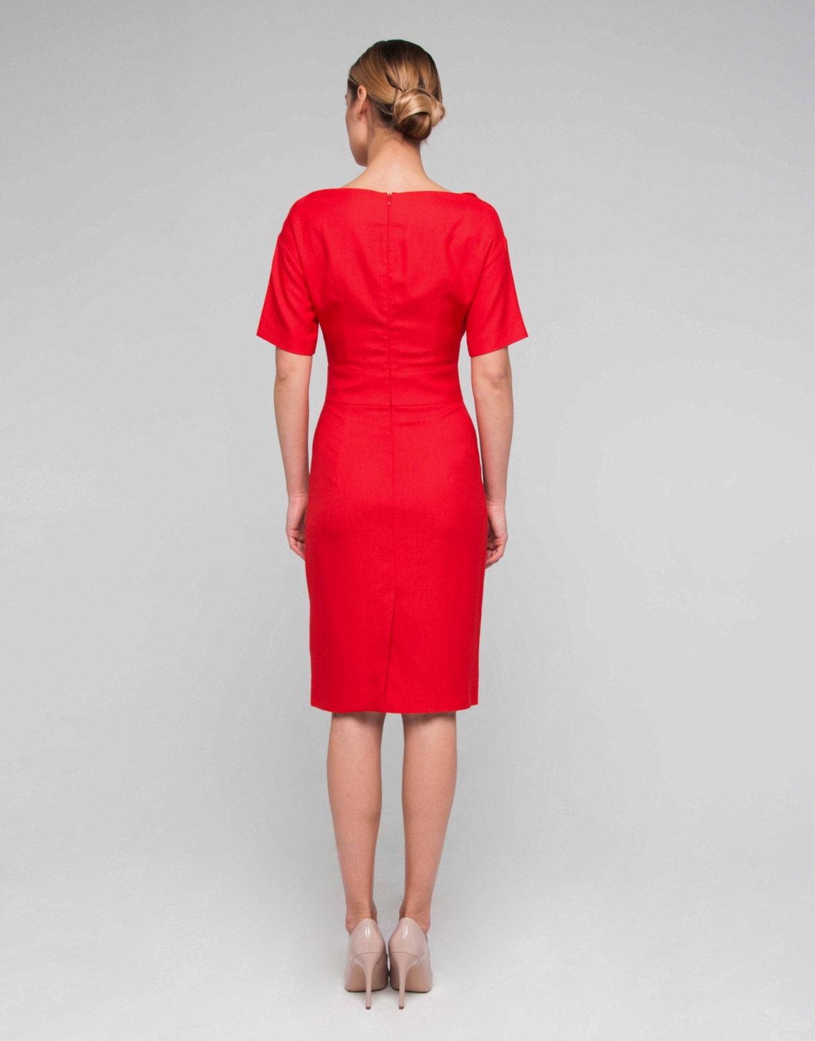 Red linen sheath dress 053 Etsy