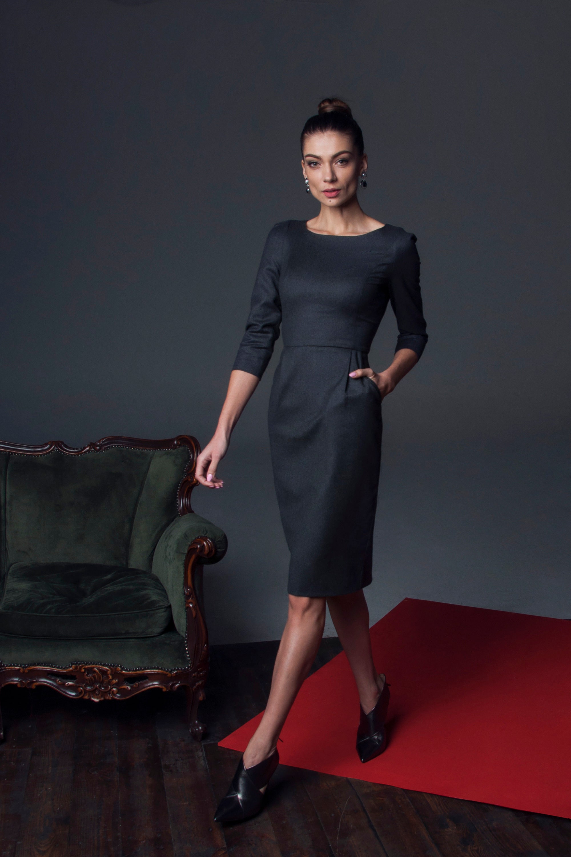 Gray Wool Pencil Dress Warm Office Dress Plus Size Sheath - Etsy