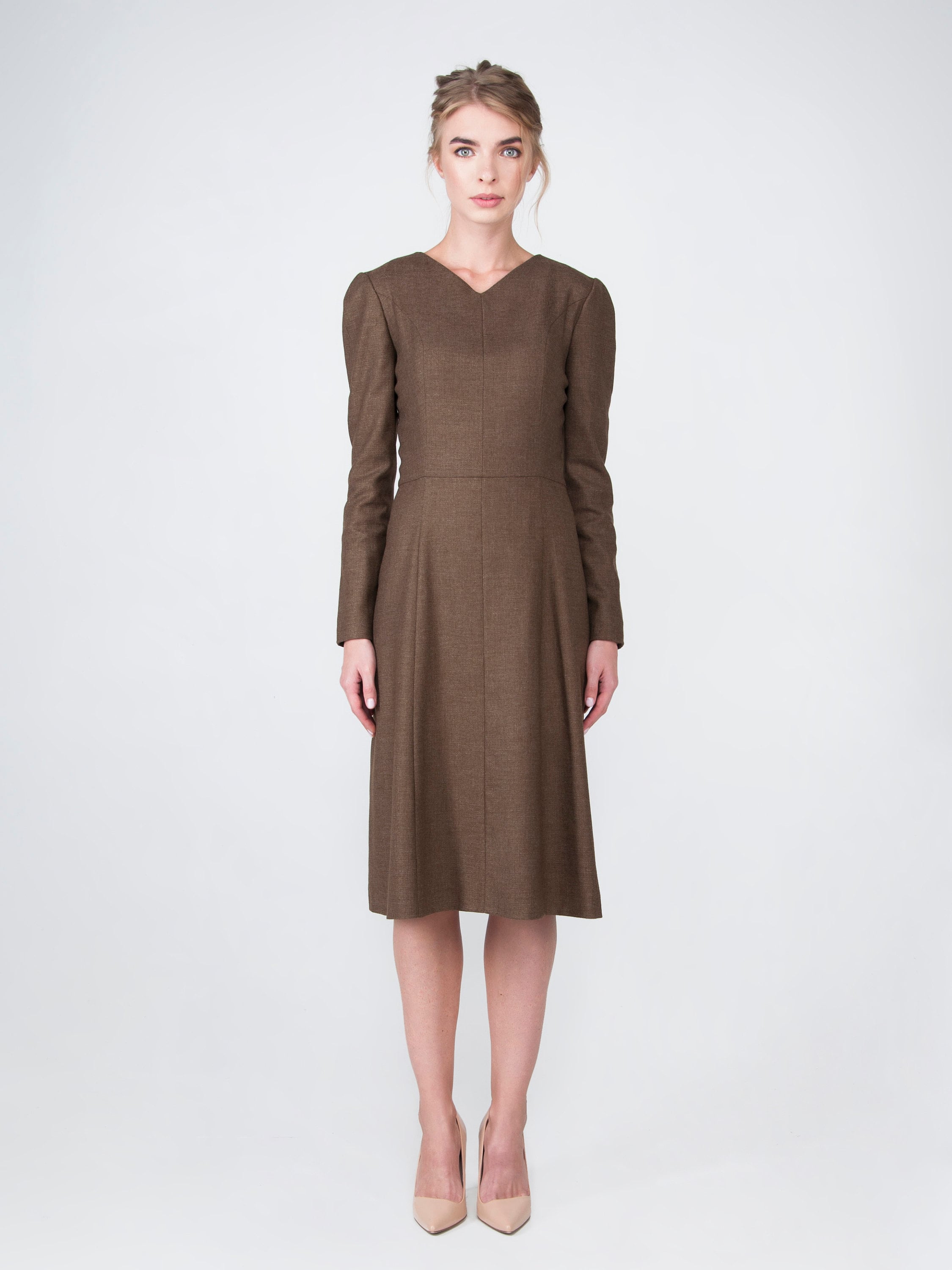 brown office dress Mocha Muse Button-Front Midi Dress | Trendy Women's Dresses main image 1