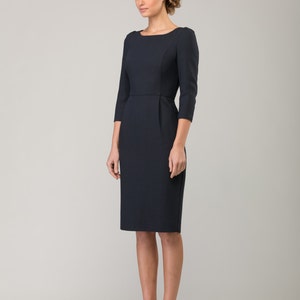Wool Dress Dark Blue Dress Office Dress Business Dress - Etsy