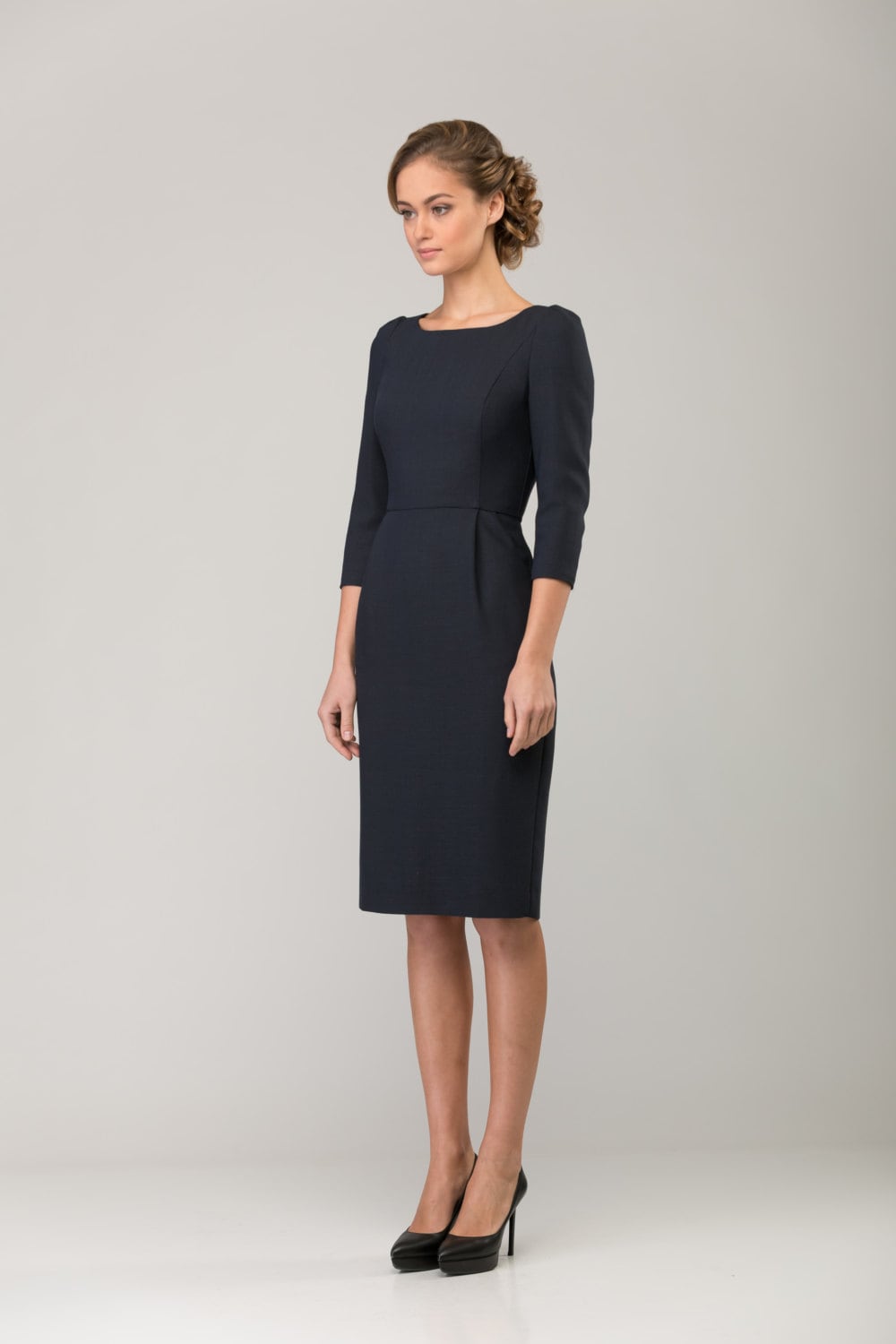 Wool Dress Dark Blue Dress Office Dress Business Dress | Etsy
