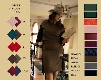 Brown Suit plus size, wool womens suit, warm office suit, plus size prom dress, Kate Middleton dress, guest wedding dress, wool brown skirt