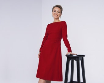 Red Wool A-line Dress, Office Dress, Business Dress, Fit and Flare Dress,  Winter Plus Size Dress, Midi Cocktail Dress, Kate Middleton Dress - Etsy  Norway