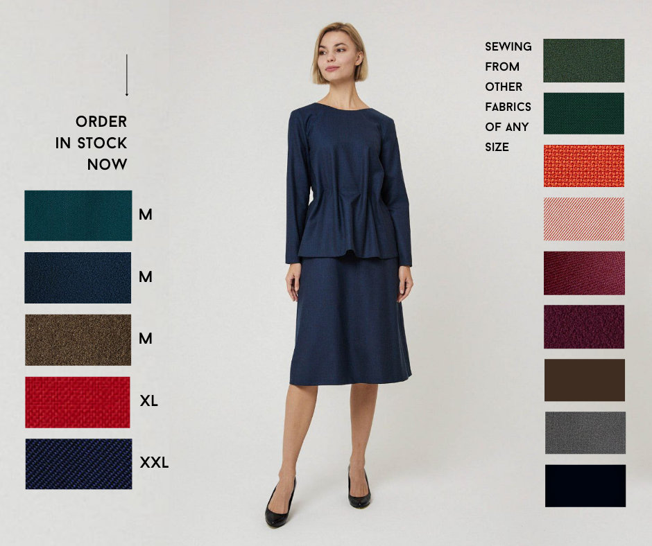 Transformer suit with a wool skirt & a strict blouse. Pleated fitted suit. Women's office suits. Wedding suit. Bridesmaid suit. Wool elegant