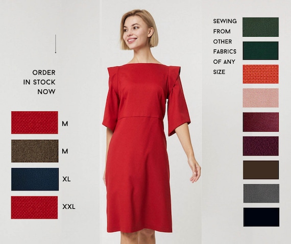 patroon bank Avondeten Rode jurk afneembare mouwen plus size elegante jurk - Etsy België