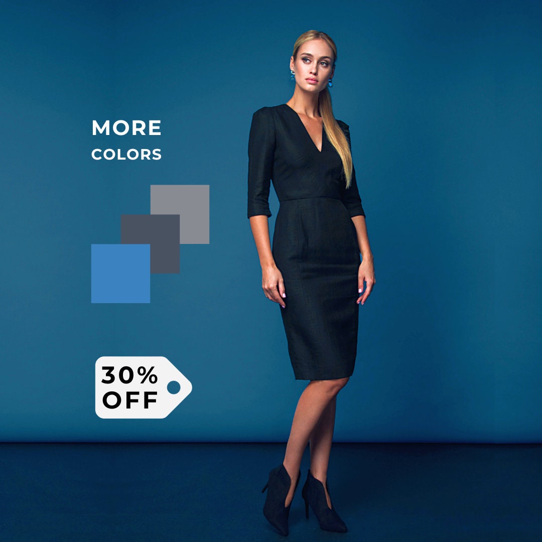 Black Wool Pencil Dress, Pencil Dress With Vneck, Kate Middleton Dress