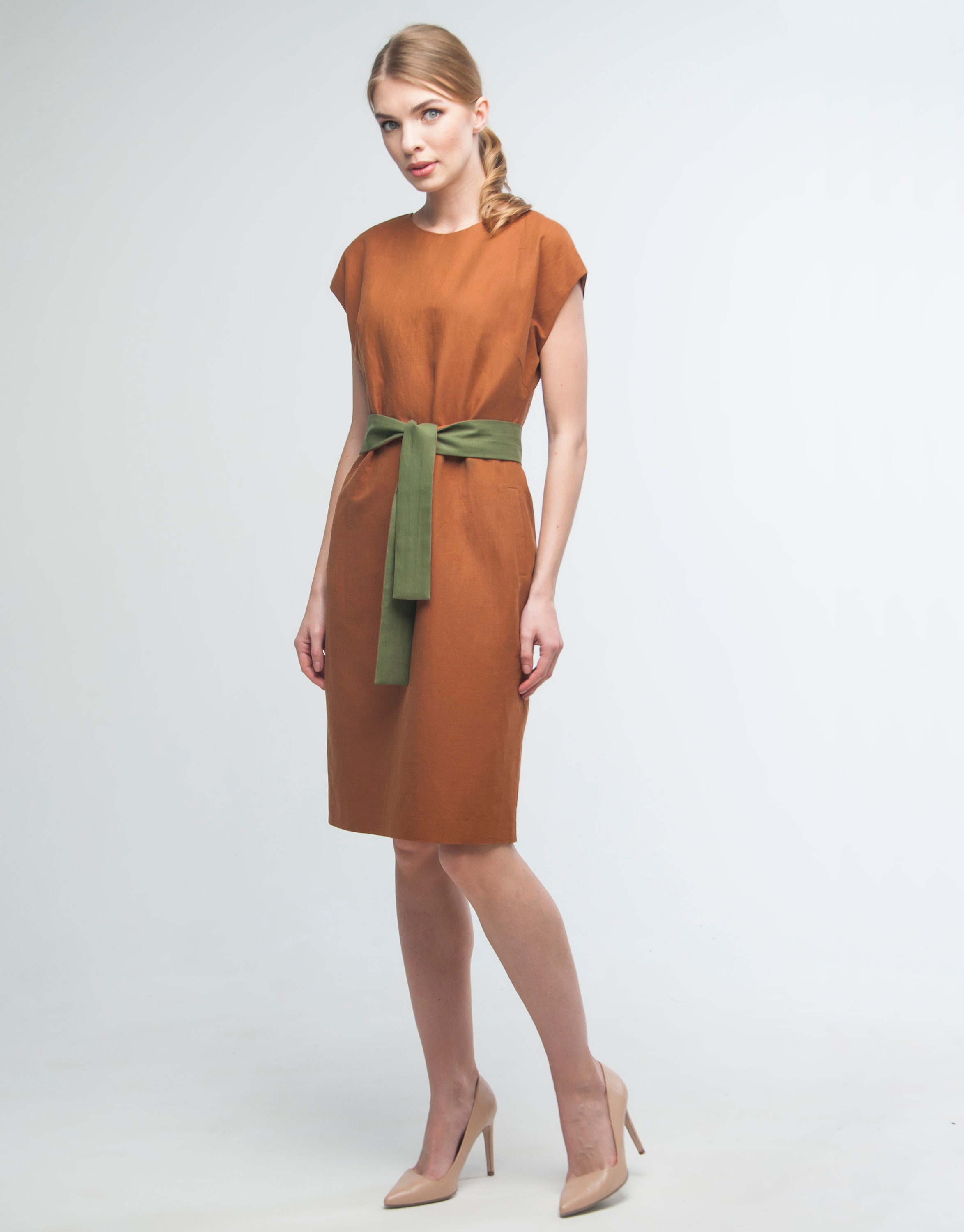 Tan Brown Dress With Belt