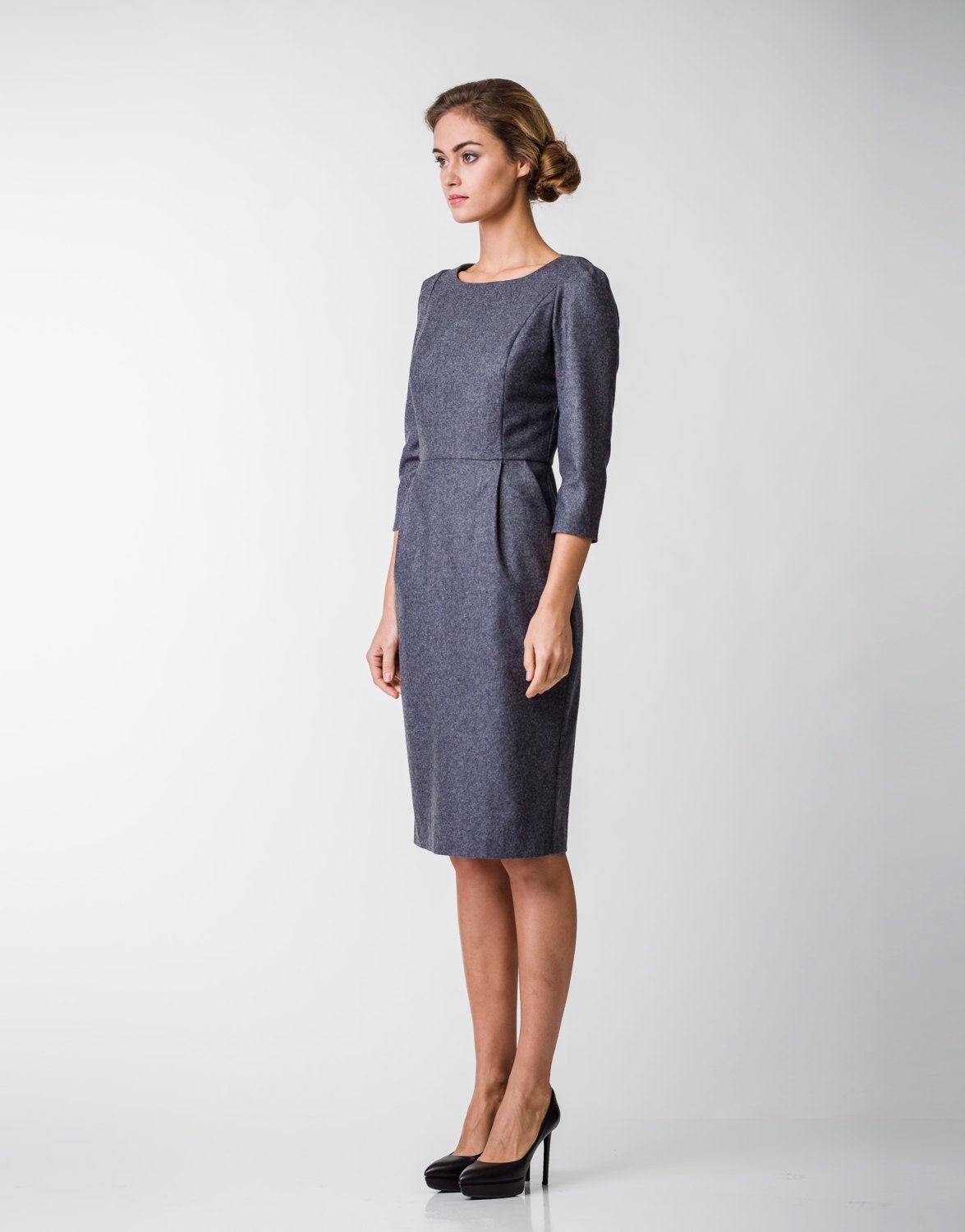 Gray Wool Pencil Dress Warm Office Dress Plus Size Sheath - Etsy