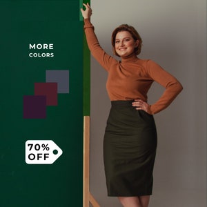 Green wool plus size sheath skirt, boho skirt, winter skirt, midi skirt, office skirt, business skirt, Kate Middleton skirt, basic skirt