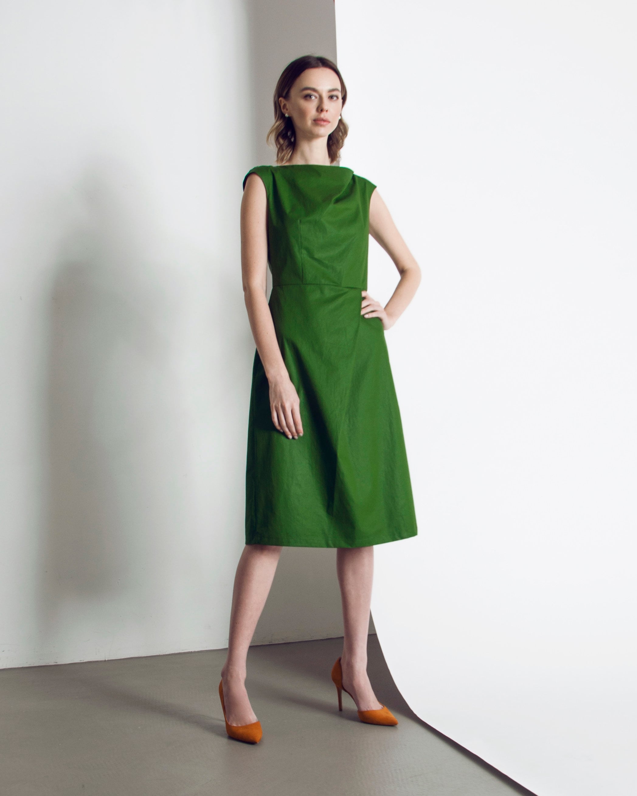 Green cotton dress 180 Etsy