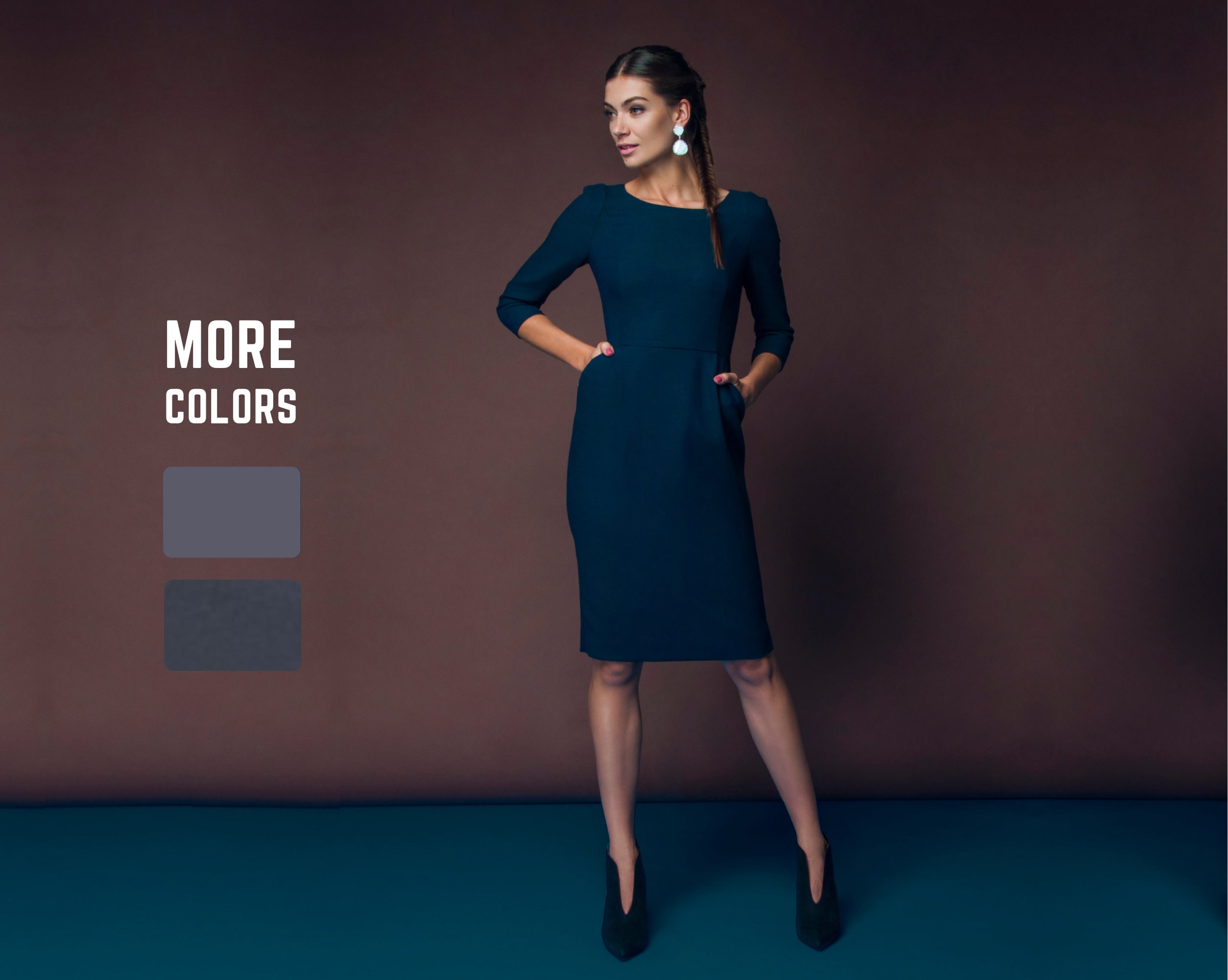 Wollen jurk donkerblauwe jurk kantoorjurk zakelijke jurk - Etsy Nederland