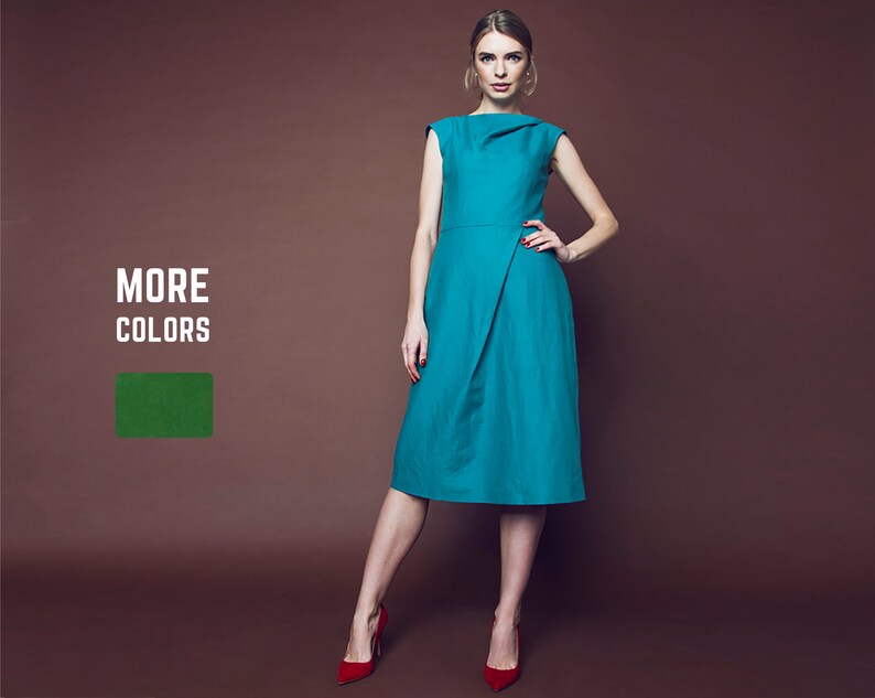 Blue Wedding Guest Linen Dress Blue Dress With Cotton Lining Etsy