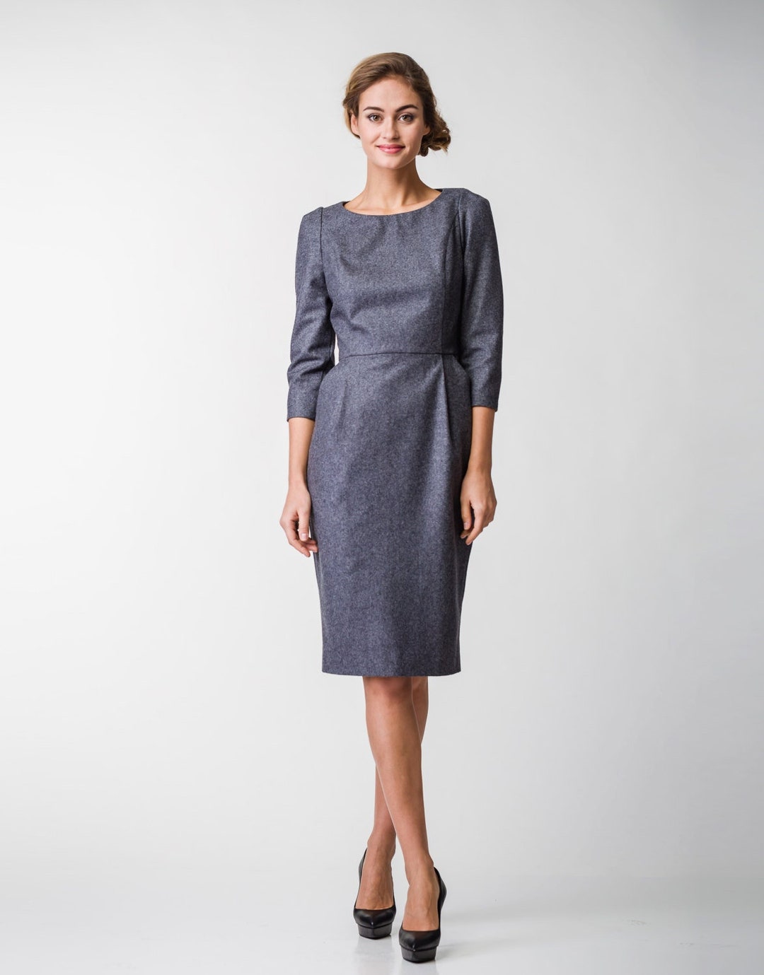 Gray Wool Pencil Dress Warm Office Dress Winter Business - Etsy