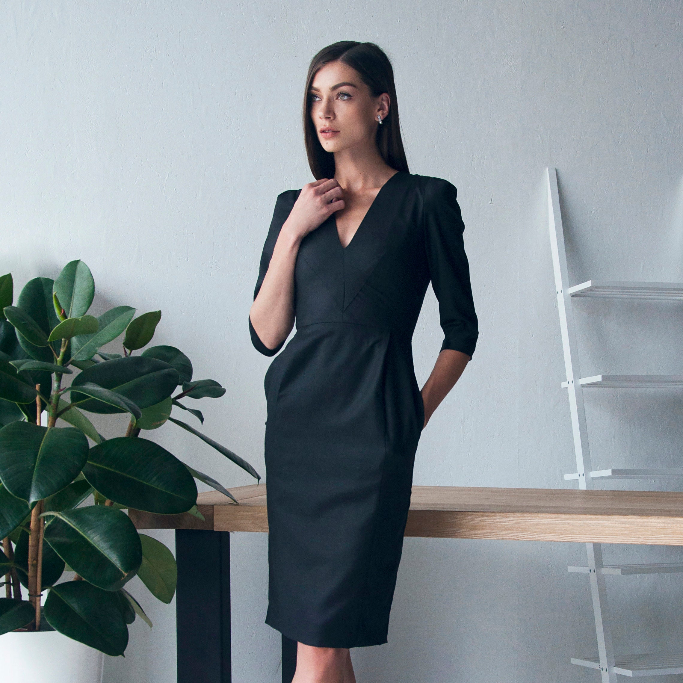 Wool Dress Office Dress Little Black Dress Formal Dress Etsy