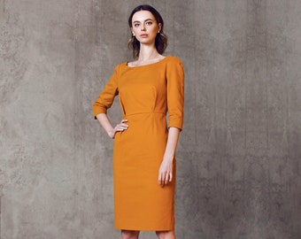 Yellow Women Pencil Dress, Wedding Guest Elegant Dress - Etsy Yellow Women Pencil Dress, Wedding Guest Elegant Dress - Etsy