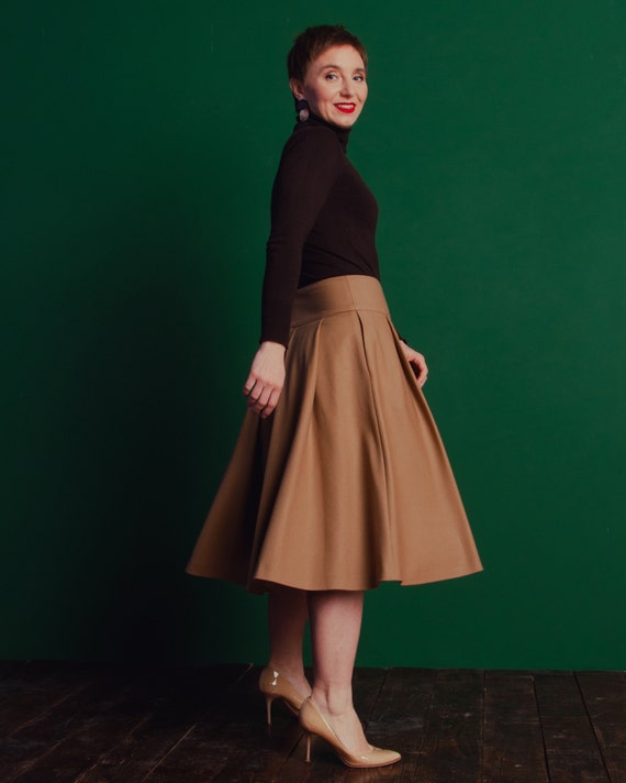 mister temperamentet Ubestemt genetisk Beige Wide Skirt Plus Size Wool Flared Skirt Wrap Skirt With - Etsy