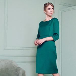 Green sheath Wool dress, Valentine&#39;s Day dress, Kate Middleton dress, business casual dress, cocktail dress, basic pencil elegant dress