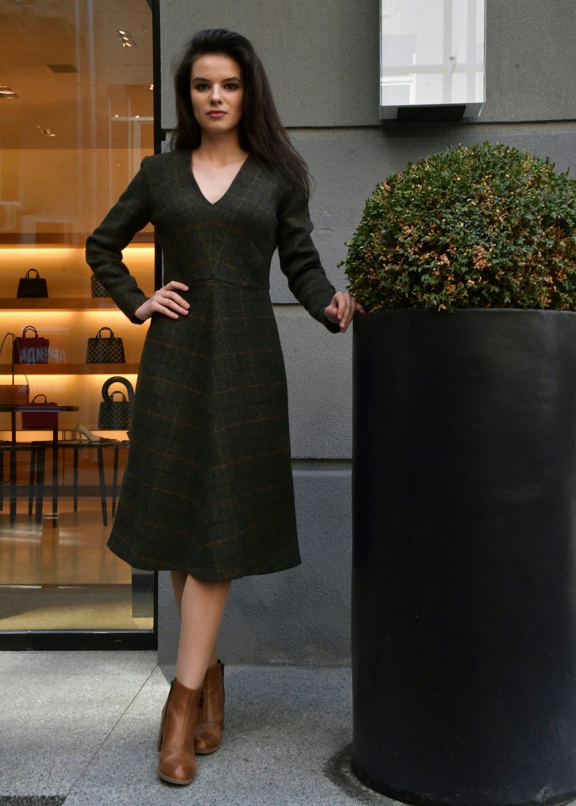 Wool dress office dress business dress winter dress midi Etsy