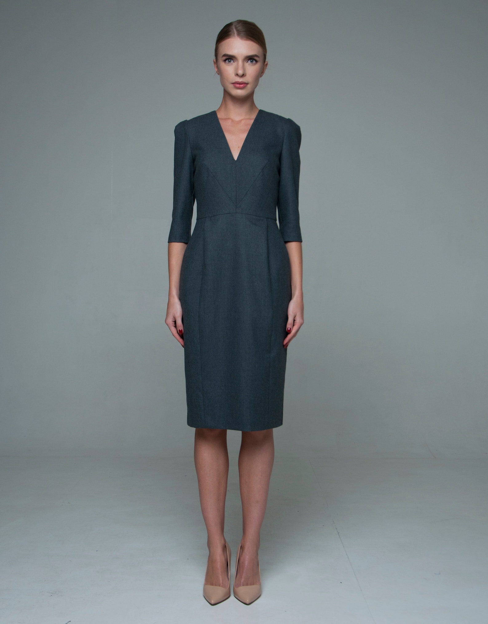 Wool Dress Office Dress Gray Dress Formal Dress Business Etsy