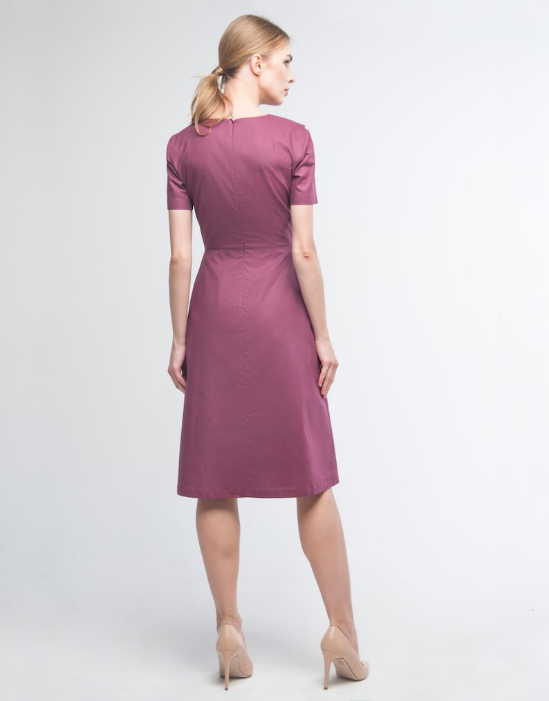 Purple Cotton Summer Dress Fit and Flare Vneck Dress Plus Etsy